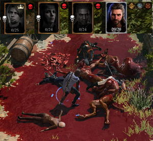 A pile of blood and guts and gore, both monsters, and everyone in my party. Gale stands hunched over in the middle.