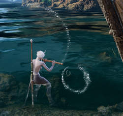 Tifa playing a flute in the water.